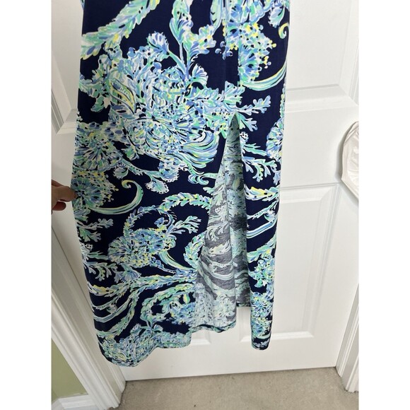 Lilly Pulitzer Merrill Maxi Dress High Tide Navy Col Scuba Doo Print Side Slit S - Picture 8 of 11